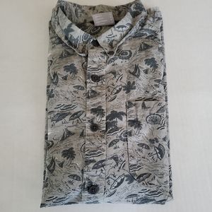 Columbia Men's Short Sleeve Button Down Beach Print Cotton Shirt Size Medium
